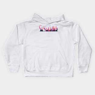 Canada Landmarks Watercolor police - Pink lettering Kids Hoodie